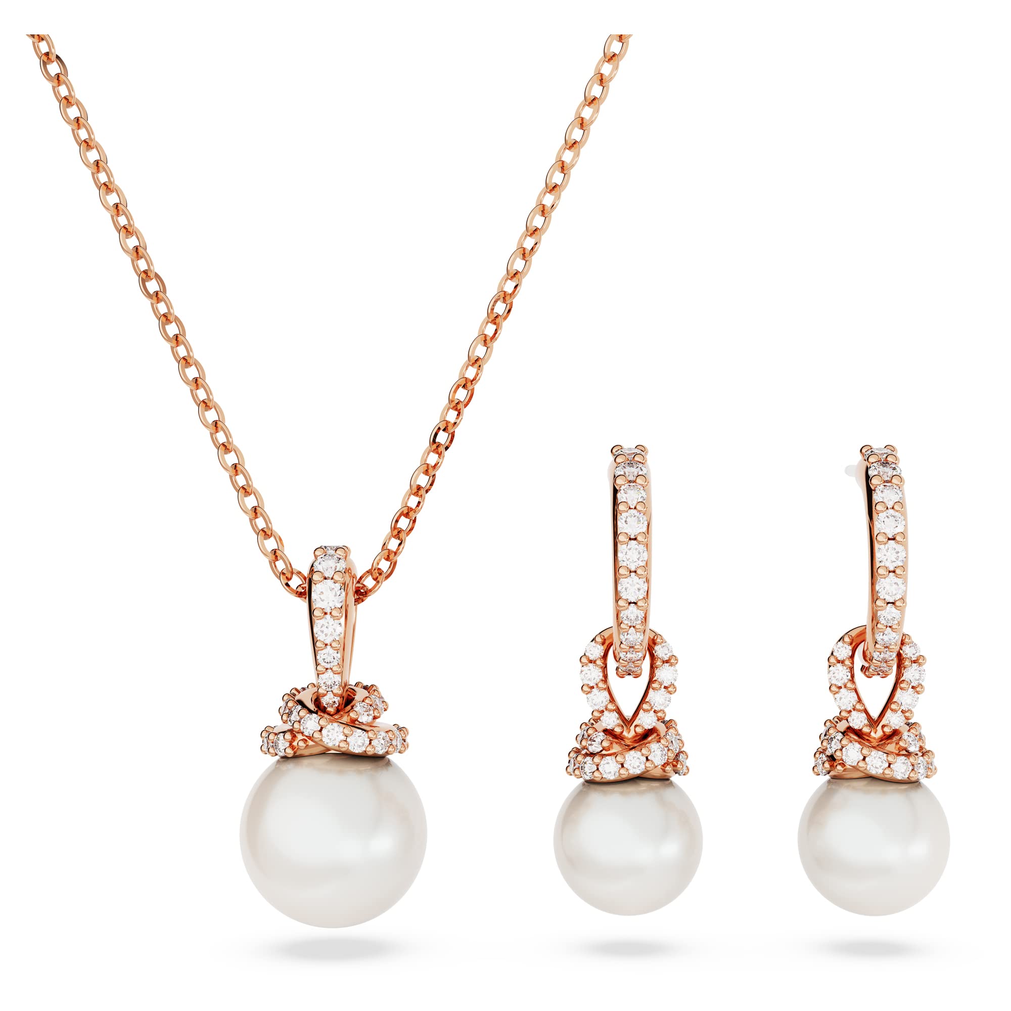 Photo 1 of (missing pieces) Swarovski Originally Earring and Necklace Set, Clear Stones and Pearls in a Rose Gold-Tone Finished Setting, Part of the Originally Collection