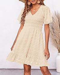 BTFBM Womens Beach Vacation Dress V Neck Short