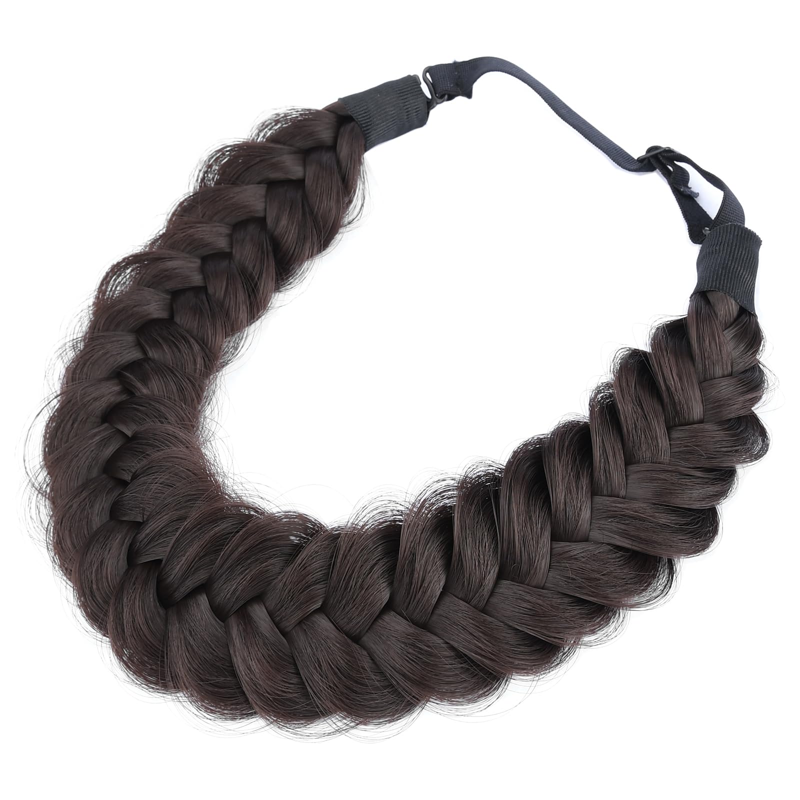 BOBIYA Messy Wide 2 Strands Synthetic Hair Braided Headband Classic Chunky Plaited Headband Elastic Stretch Hair Band (Chocolate)