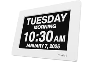 American Lifetime New 2025 Dementia Clock Large Digital Clock for Seniors, Large Display with Custom Alarms, Calendar Clock with Day & Date for Elderly, Clear Numbers Alzheimer Digital Clock White