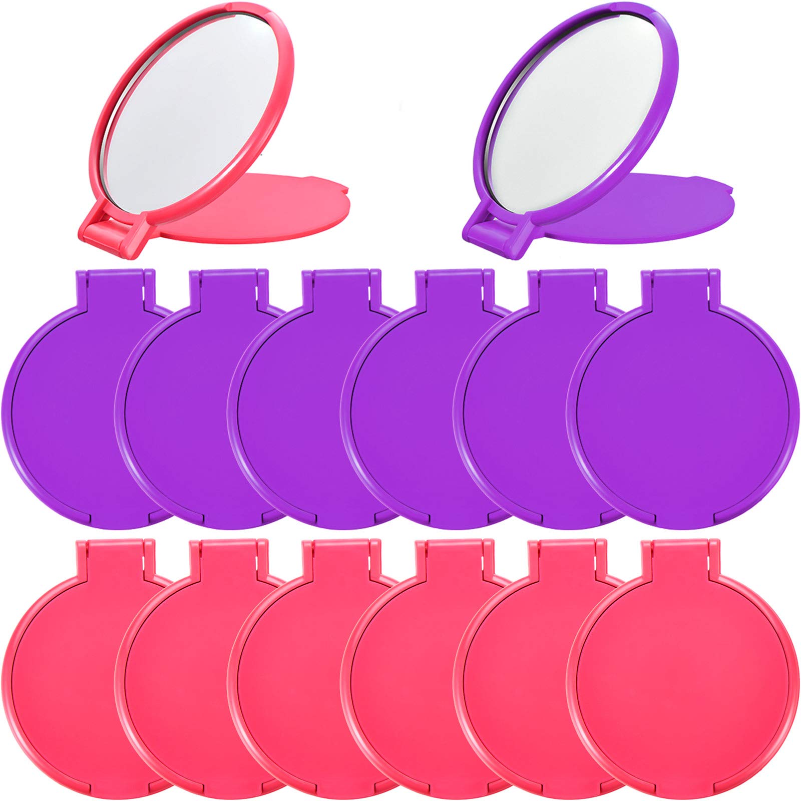 Photo 1 of 24 Pieces Mini Folding Round Compact Mirror Portable Pocket Makeup Mirror Bulk for Women Travel Daily Use, 2 Colors(Pink, Purple)