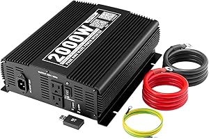 POTEK 2000W Pure Sine Wave Inverter with Automatic Transfer Switch 12V DC to 120V AC and Bluetooth