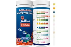 AKSBTEC 9 Parameters in 1 Fish Tank Test Strips,Aquarium Test Kit,Freshwater Test Strips, Accurate & Fast Test Carbonate pH Hardness Copper Iron Total Chlorine Free Chlorine Nitrate N (9IN1) (9IN1)