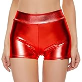 Kepblom Womens Metallic Booty Shorts High Waisted Shiny Rave Bottoms for Dance Festival Costumes