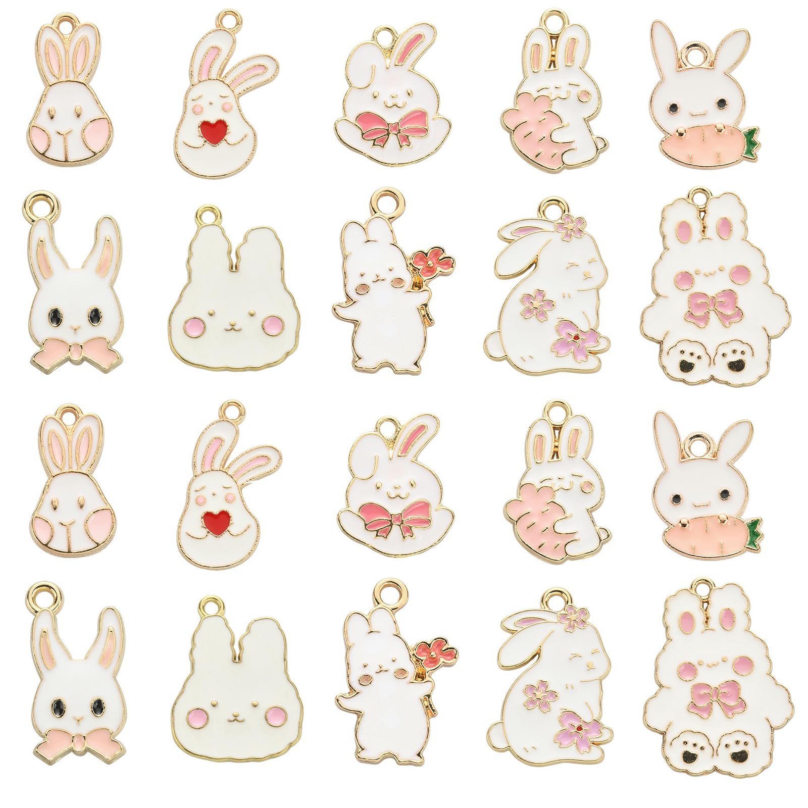 Stiesy 50Pcs 10 Styles Enamel Rabbit Charms Pendants Rabbit with Carrot Charms Cute Animal Dangle Charms for DIY Crafts Bracelet Jewelry Making