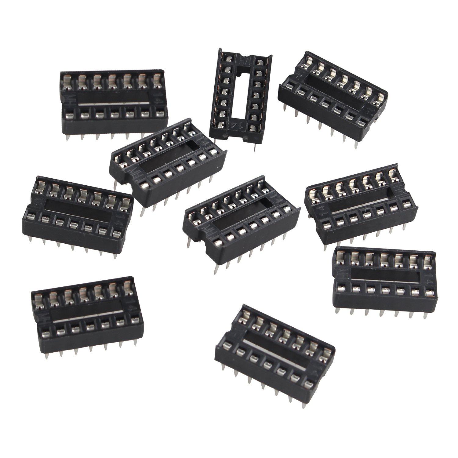 Futheda 10PCS 14 Pin 2.54mm Pitch DIP/DIL IC Sockets Solder Type Adaptor
