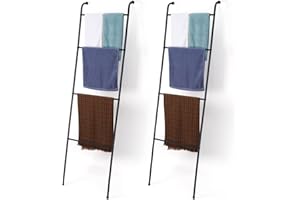 OUSHENG 2 Pack Blanket Ladder Decorative Towel Rack Holder for Bathroom, Wall Leaning Metal Drying Quilt Stand for Living Room Bedroom Farmhouse Home Decor, for Women Mom Mother Her Wife - Black