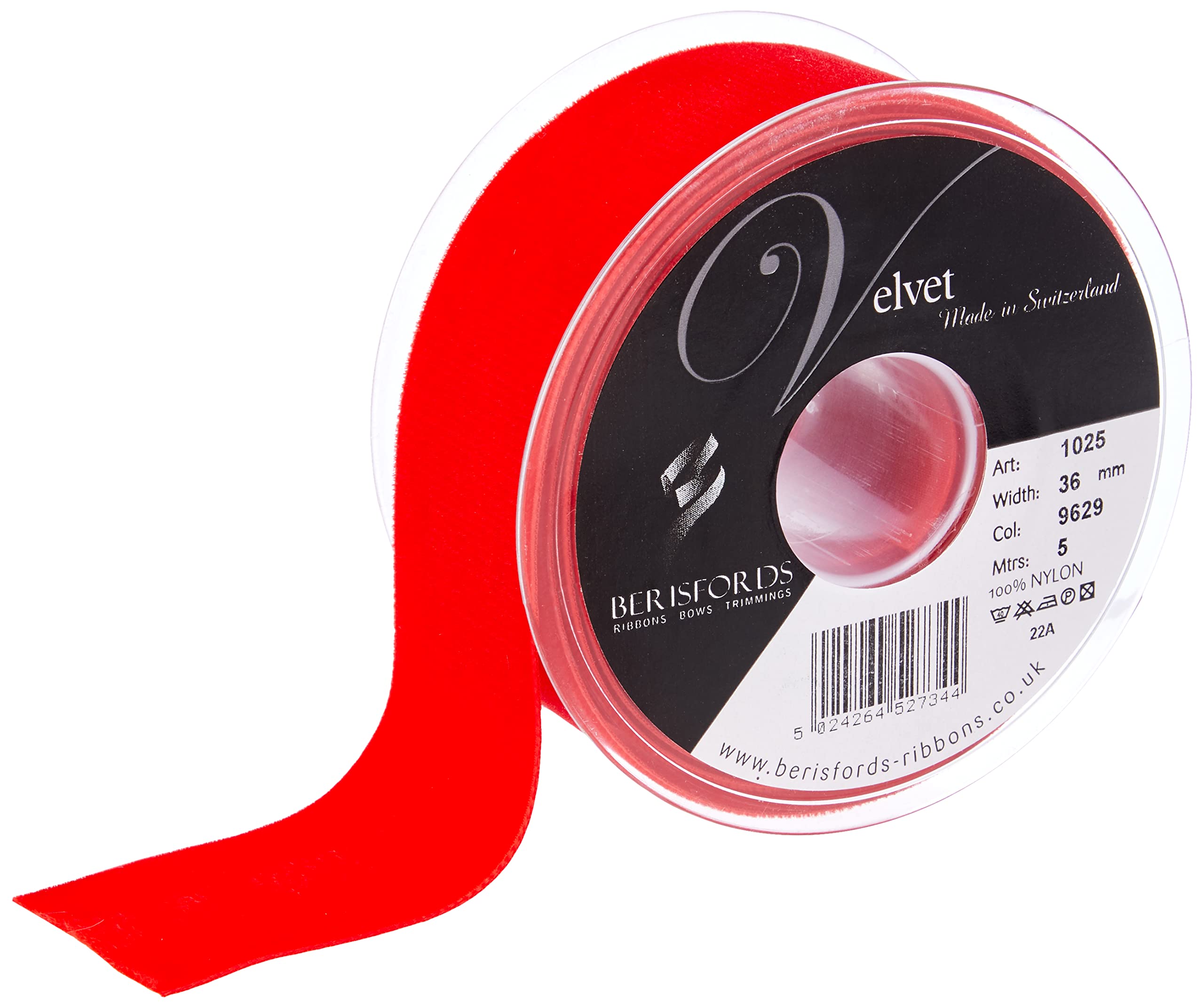 Berisfords Velvet Ribbon, Red, 102 x 45 x 102 cm