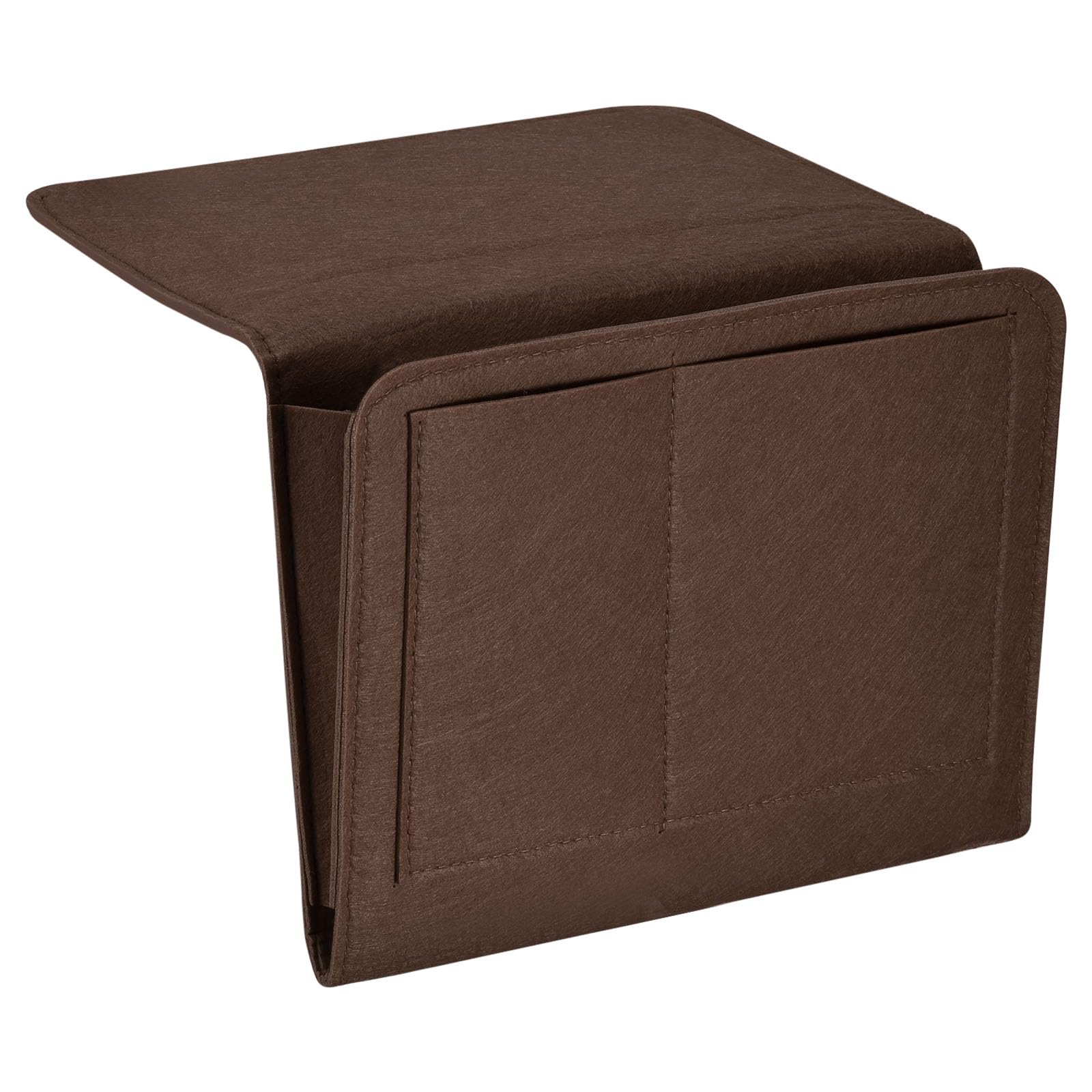 PATIKIL 11in Bedside Caddy, Bed Caddy Bedside Organizer Hanging Soft Felt 5 Pockets Bed Pockets Bedside Storage Organizer Remote Control Holder for Bedroom Phones Glasses, Brown