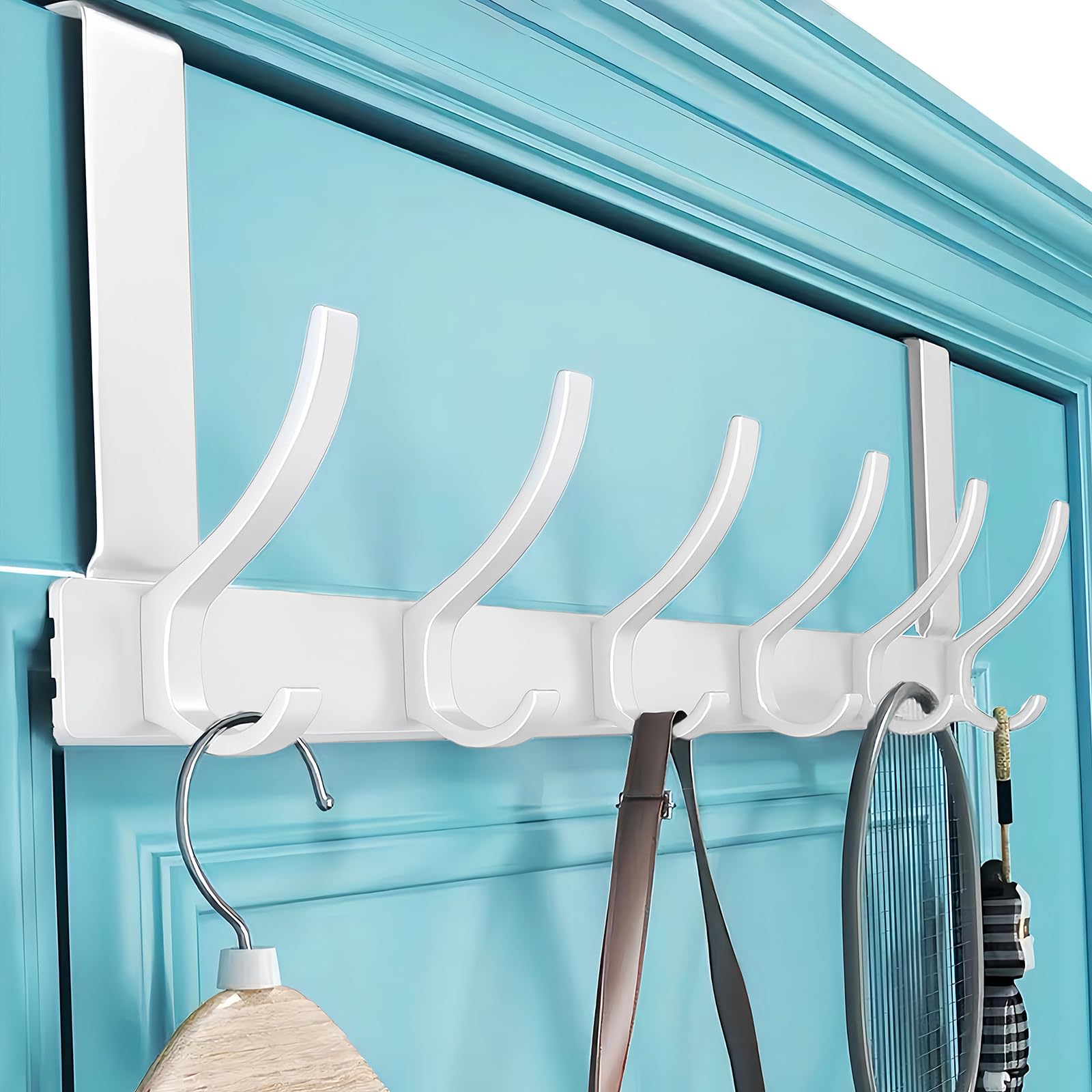 Gerhannery Over Door Hanger, Heavy Duty Over Door Hooks, Rust Resistant Over Door Hangers, Space Saving Over Door Coat Hooks for Hanging Coat Towel Bag (White)