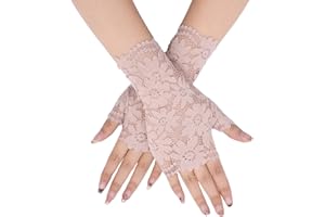 TeeYee Women's Floral Fingerless Sunblock Lace Elegant Short Floral Gloves for Bridal Party Prom