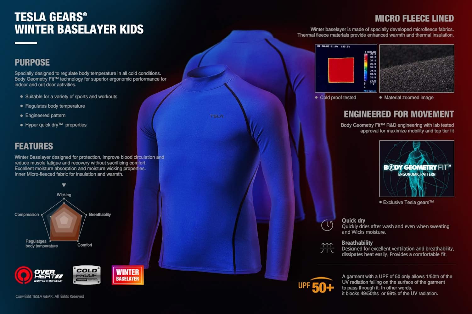 TSLA Boy's/Girl's Thermal Long Sleeve Tops, Crew Neck Fleece Lined Compression Base Layer Shirts: Clothing