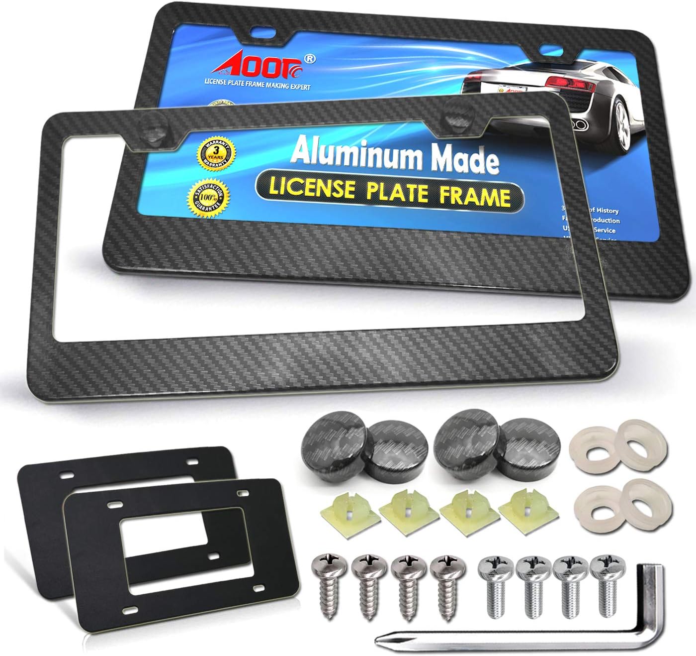 Carbon Fiber License Plate Frames 2 Pack 2 Holes Black