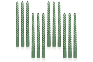 Tobeape Sage Green Twisted Taper Candles Set of 12, 10 Inch Tall Unscented Dripless, Smokeless Spiral Tapered Candlestick for Wedding Home Décor Dinner Christmas St. Patrick's Day- 8 Hour Long Burning