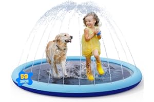 COMMOUDS Splash Pad for Kids and Dogs, Non-Slip Sprinkler Pad Thicken Pool Summer Outdoor Water Toys, Backyard Fountain Play Mat for Baby Toddlers Boys Girls Pet(59Inch)