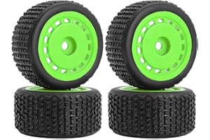 EONSMN B1 Rubber Tires & Wheels Rims, 1.38x0.67in, 7mm Hex Hub for 1/28 Losi Micro-T & Wltoys 244016 RC Car Upgrades (Green)