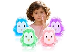 Cute Penguin Shaped Ice Pack, Reusable Gel Cold Compress in Blue, Green, Purple, Pink Colors, 4 Pack