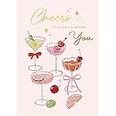 Gooji 5x7 Birthday Cards for Women - Charming Cocktail Mom Birthday Card with Glitter & Gold Foil - Cheers to Older & Wiser - Fun & Friendly