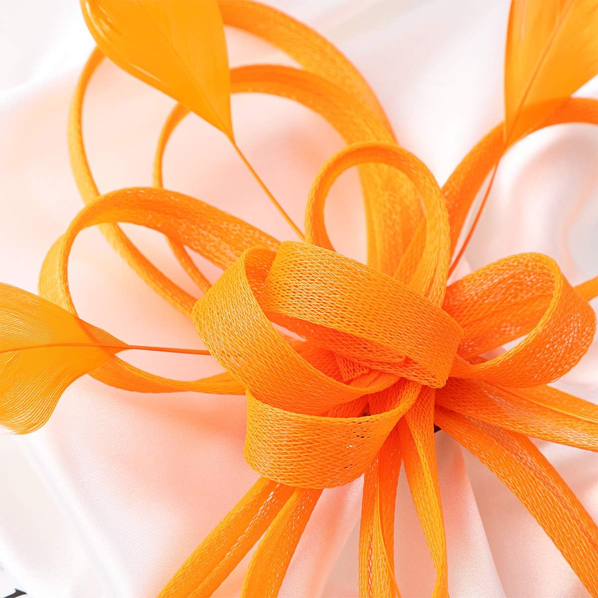Wedding Bridal Feather Fascinator Hair Clip Brooch Pin Hair Accessory (Orange) - Image 5