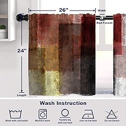 Batmerry Brown Art Oil Tier Curtains,Red Painting