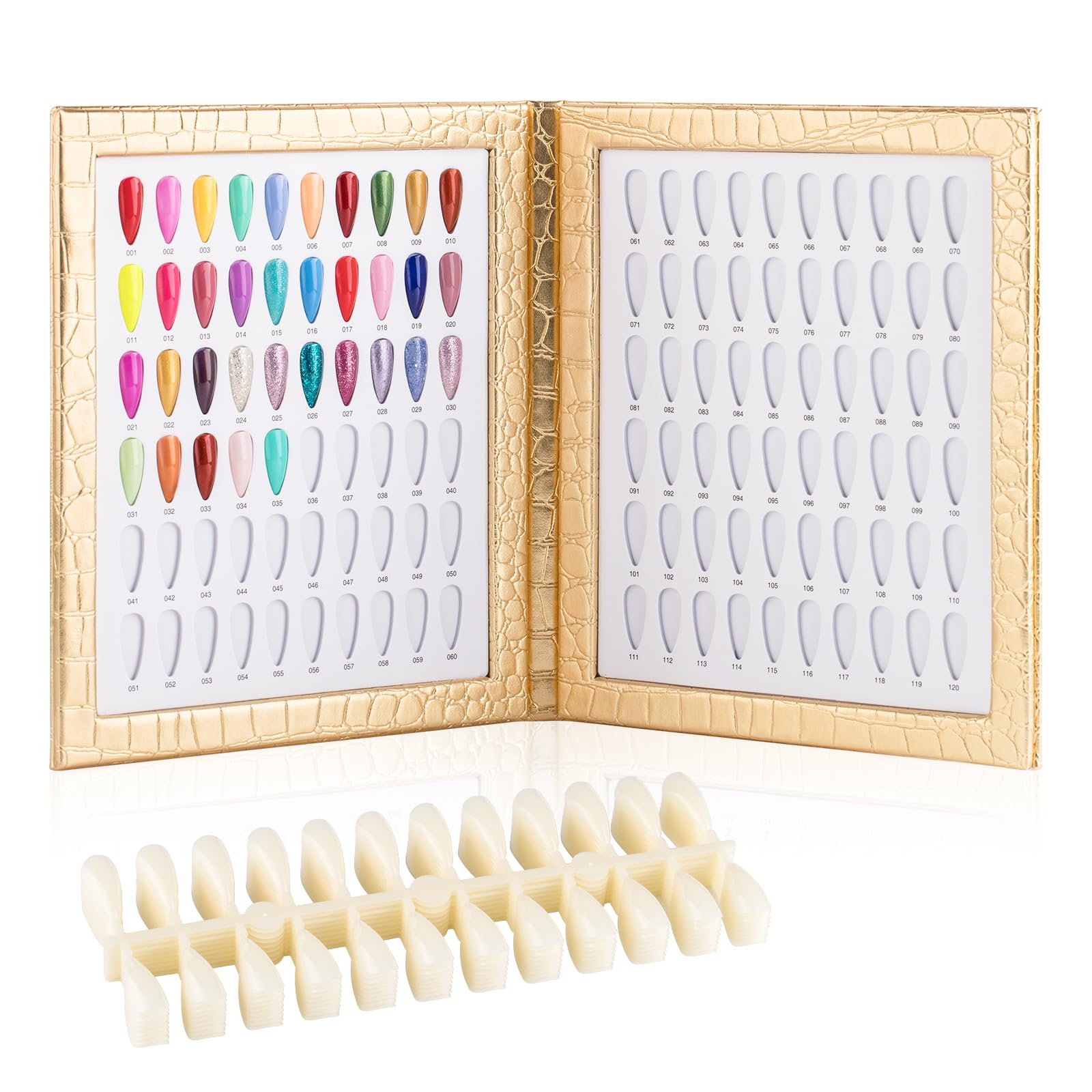 BNG Nail Display Book 120 Colour Professional Nails Gel Polish Display Card, Black Leather Book Nails Color Chart, Nail Art Salon Design-Display Booklet 240 Pcs False Nails Tips