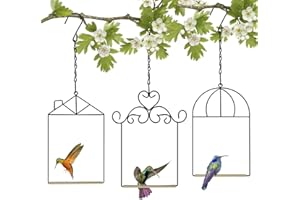 XYADX 3PK Metal Frame Hummingbird Swings and Perches with Wooden Dowel Black Bird Swing Outdoor Bird Perch Humming Bird Swing