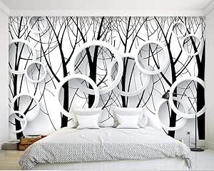 Ramas Papel Pintado 150Cmx110Cm Círculo Minimalista En Blanco Y Negro