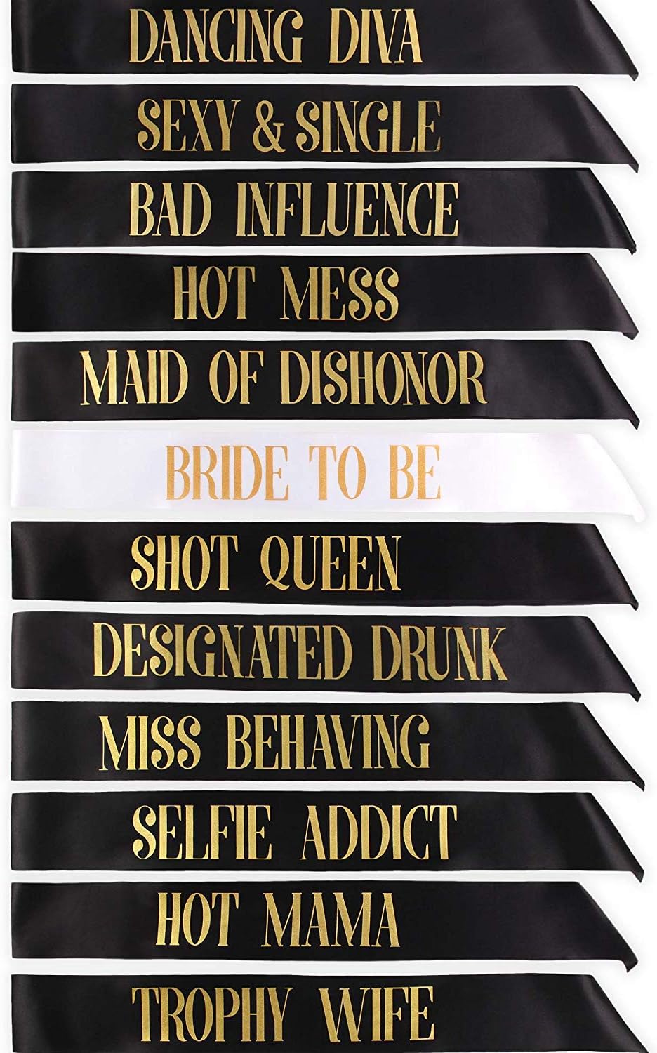 STAY GENT 12 Pieces Bride to Be Sashes Set 11 Pieces Black with 1 Piece White Sashs Gold Text for Hen Night Party Wedding Ladies Night Out