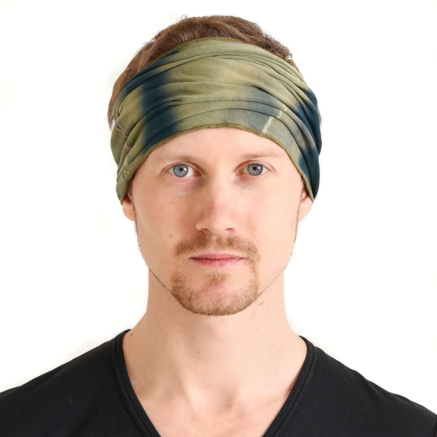CHARM Womens Bandana Headband Headwrap - Mens Hippy Hair Band Japanese Boho Dread Wrap Khaki