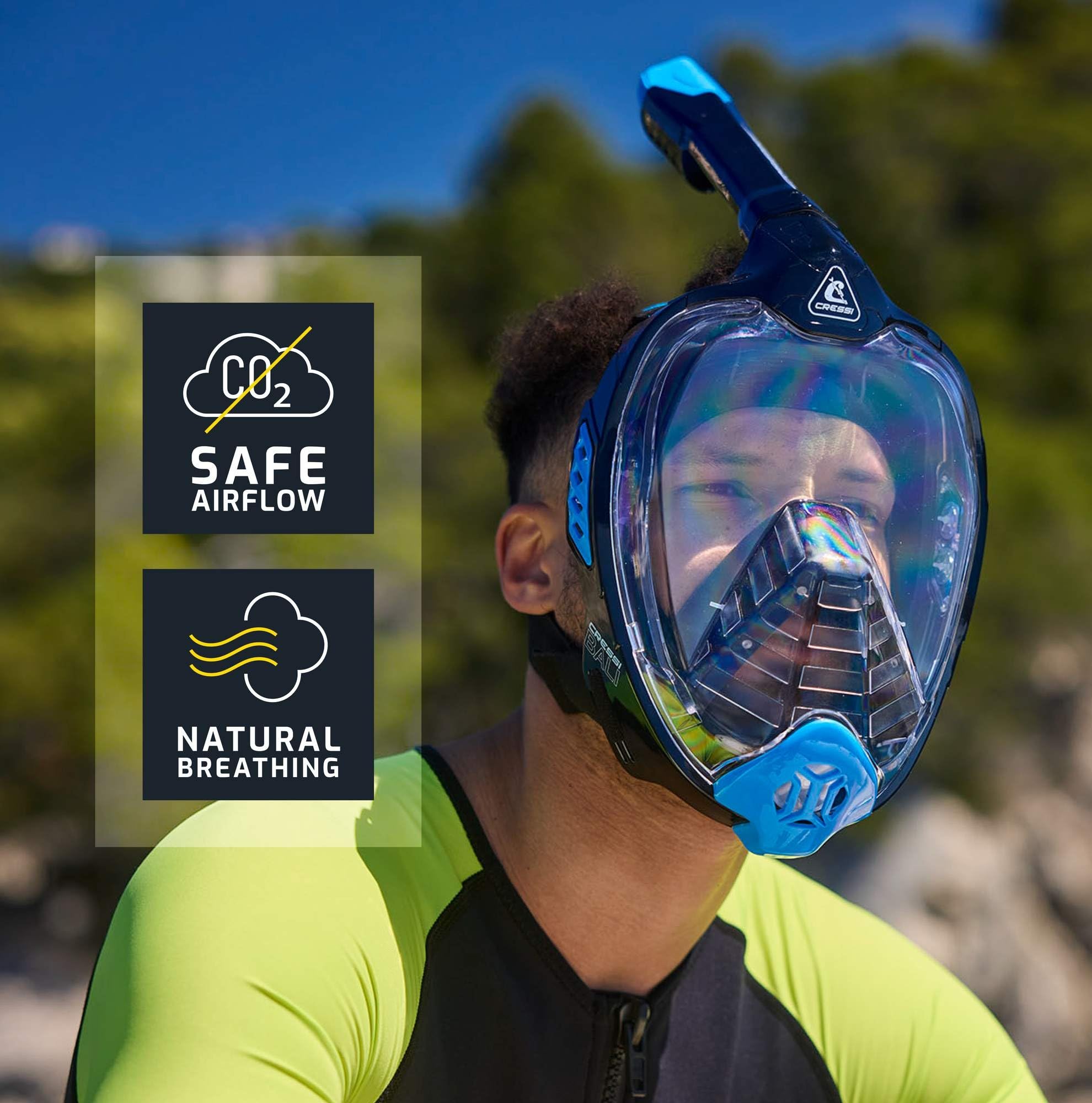 Cressi Bali Vollgesichts-Schnorchelmaske - Co2 Sicher, Ultraklare Polycarbonat-Linse, Taucherbrille Erwachsene mit Schnorchel 4
