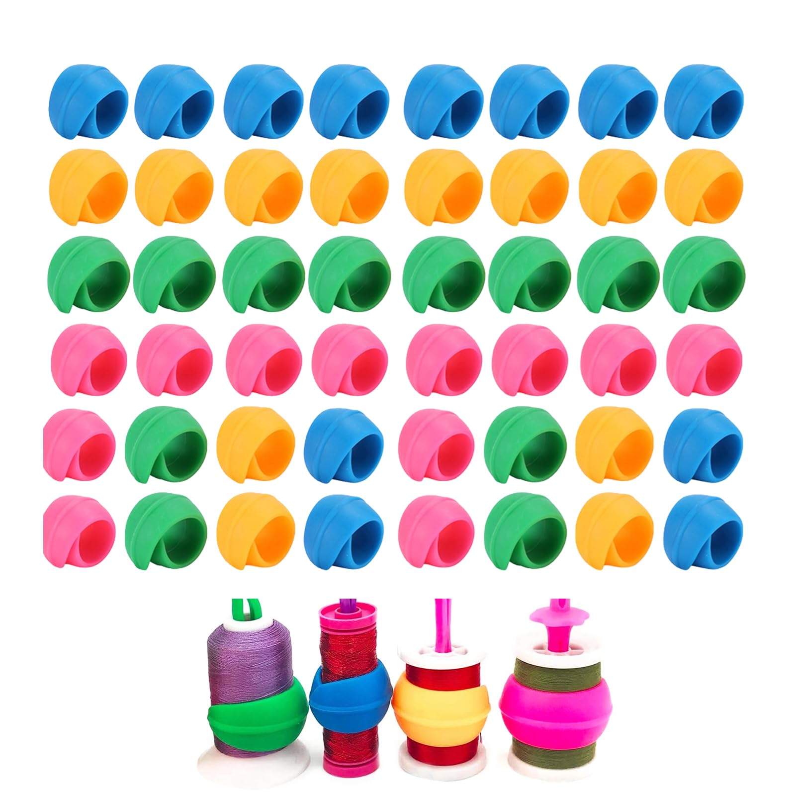 Thread Spools Saver, 48 Pcs Silicone Thread Spool Huggers for Sewing and Embroidery Machines Prevent Thread Tails from Unwinding for Crafters