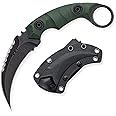 OOULORE Fixed Blade Knife, D2 Steel Blade, G10 Handle, Tactical EDC, Double Edged, Claw Knife, Utility for Outdoor Survival, Hiking, Camping with Kydex Sheath OK1212 (Green/Black)