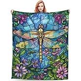 Generic Stained Glass Dragonfly Throw Blanket, Floral Dragonfly Themed, Soft Cozy Lightweight Plush, 50x60in