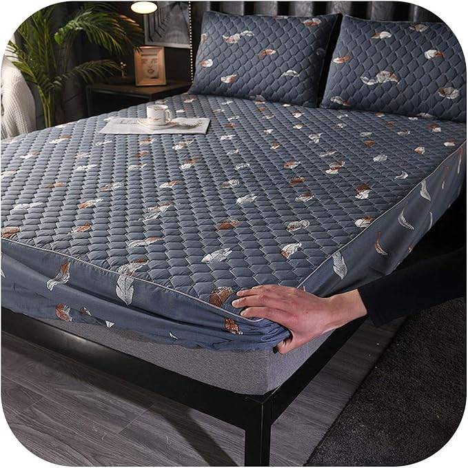 Bedspread 100 Cotton Quilted Mattress Cover King Queen Anti Dust Mite