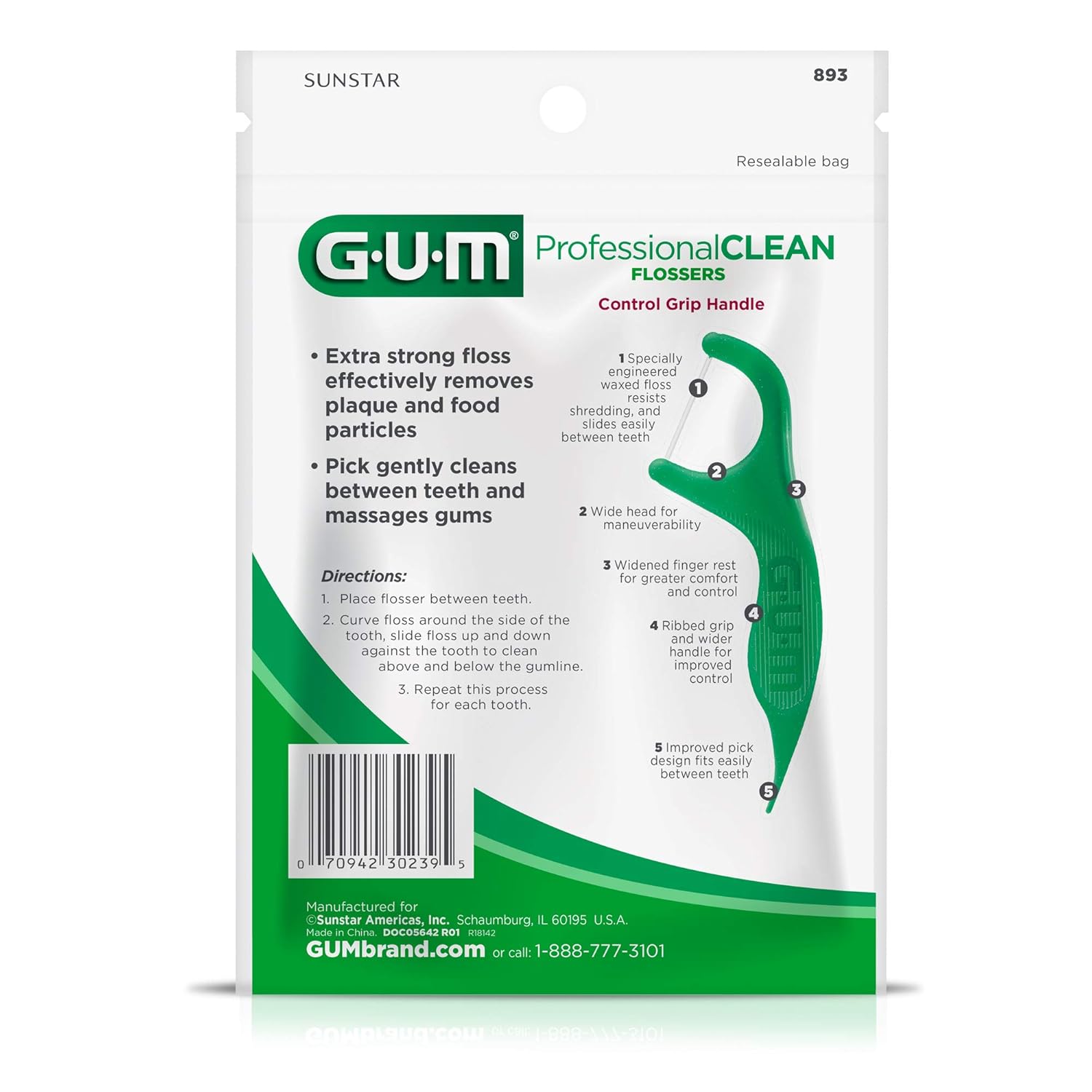 GUM Professional Clean Flossers Extra Strong Flosser Pick, Fresh Mint, 90 Count: Industrial & Scientific