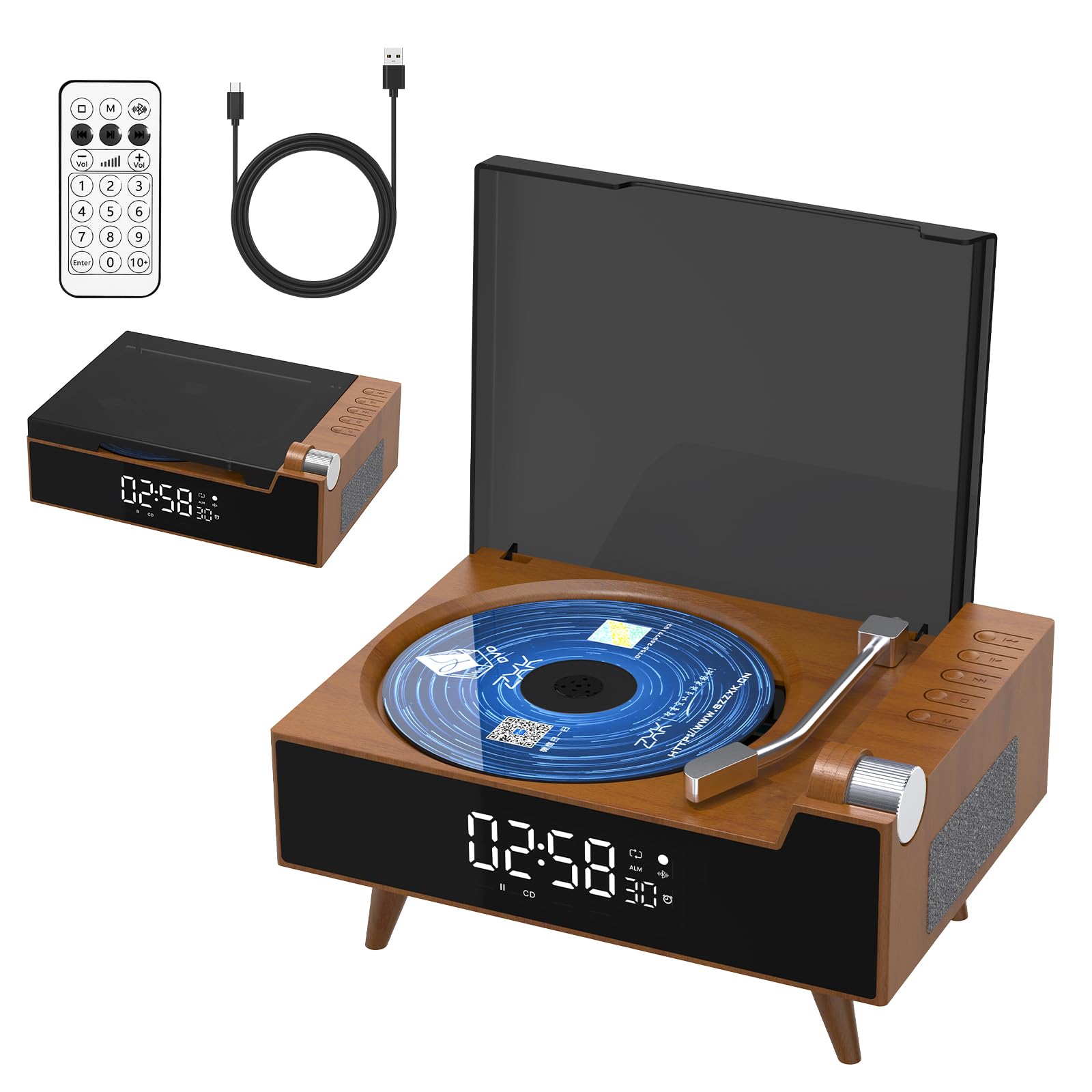 Photo 1 of VASTTRON CD Player Portable with Bluetooth, Rechargeable CD Players Retro Suitcase CD Music Player with HiFi Speakers Desktop CD Player for Home Car Study Travel (Light Brown)