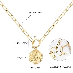 BONJOULRY Star Moon Coin Charm Toggle Necklace for