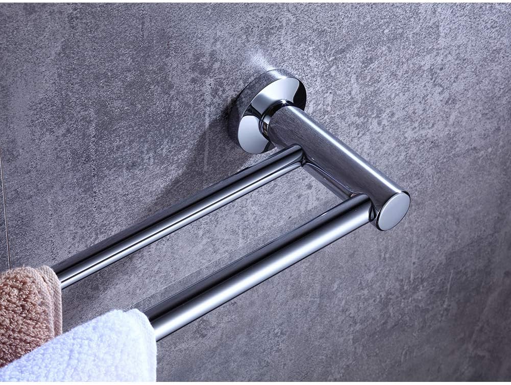 BOOKARROW Double Towel Rails 600mm/ 24 inch Chrome Screw Wall Mounted Dual Rod Towel Shelf Bar or Rack Round in Bathroom or Kitchen B38913-60CM - Image 5