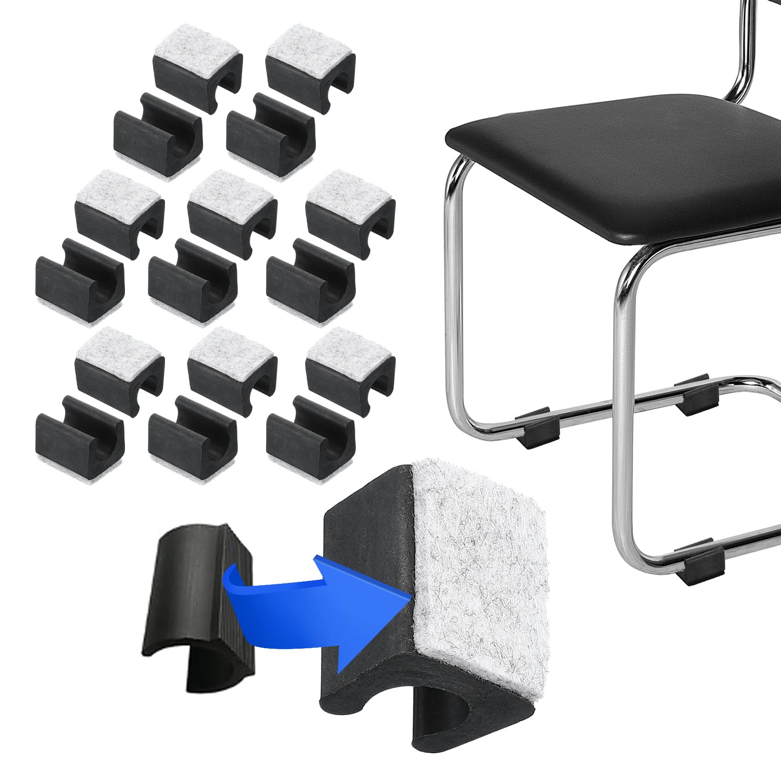 PATIKIL Rectangle U Shaped Chair Leg Tips Caps with Felt Pads, 16 Pack Slide Smoothly Furniture Feet Floor No Scratches No Noise Protectors Protect Hardwood Floors Fit Dia 14 mm Leg, Gray