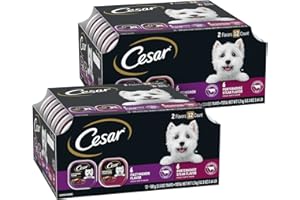 CESAR Adult Wet Dog Food Classic Loaf in Sauce Filet Mignon and Porterhouse Steak Flavors Variety Pack, 3.5 oz. Easy Peel Trays, (Pack of 24)