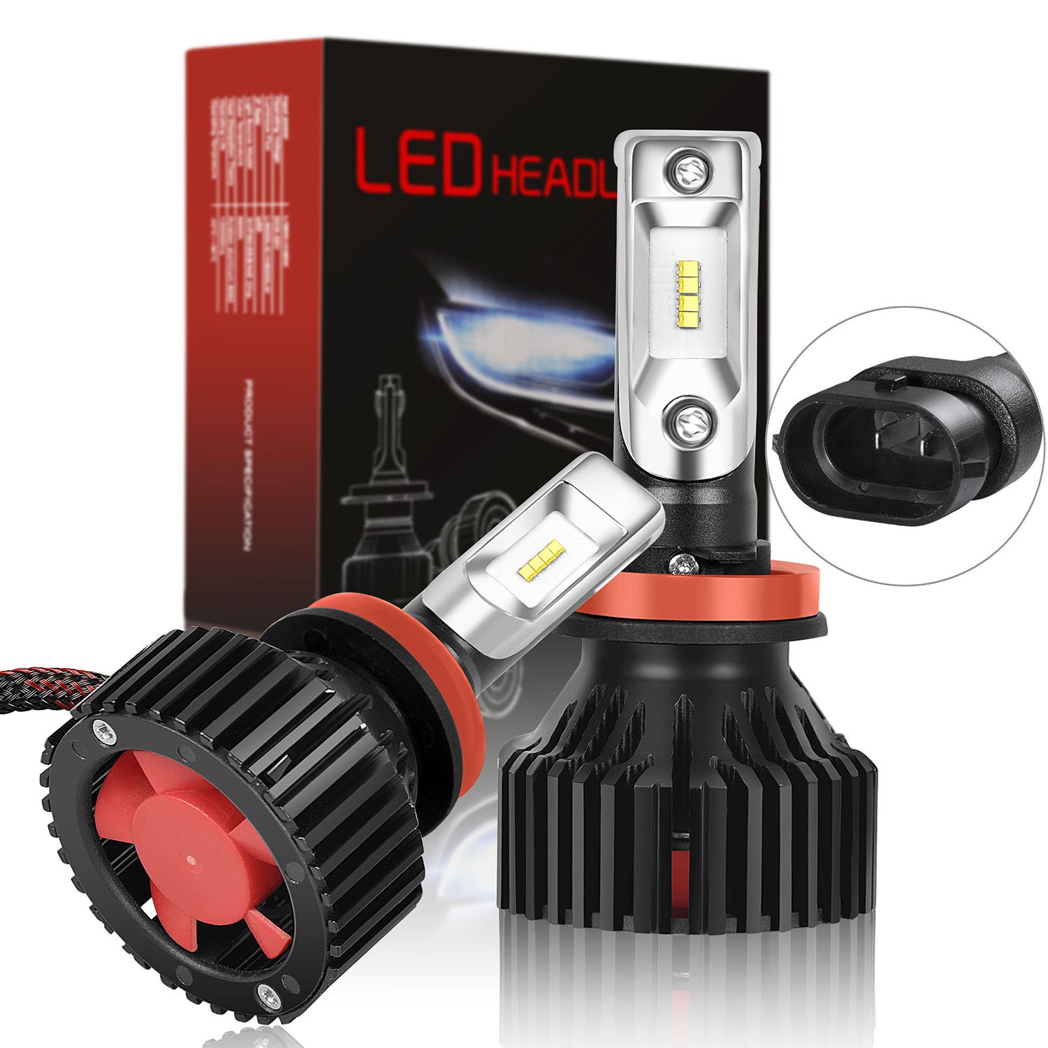 SuperArt H11/H8/H9 LED Headlight Bulbs Conversion Kit Headlamp All-in-One Extremely Bright ZES Chips 8000 Lumens Low beam Headlamp Fog Driving Light Halogen Head light Replacement 6500K White