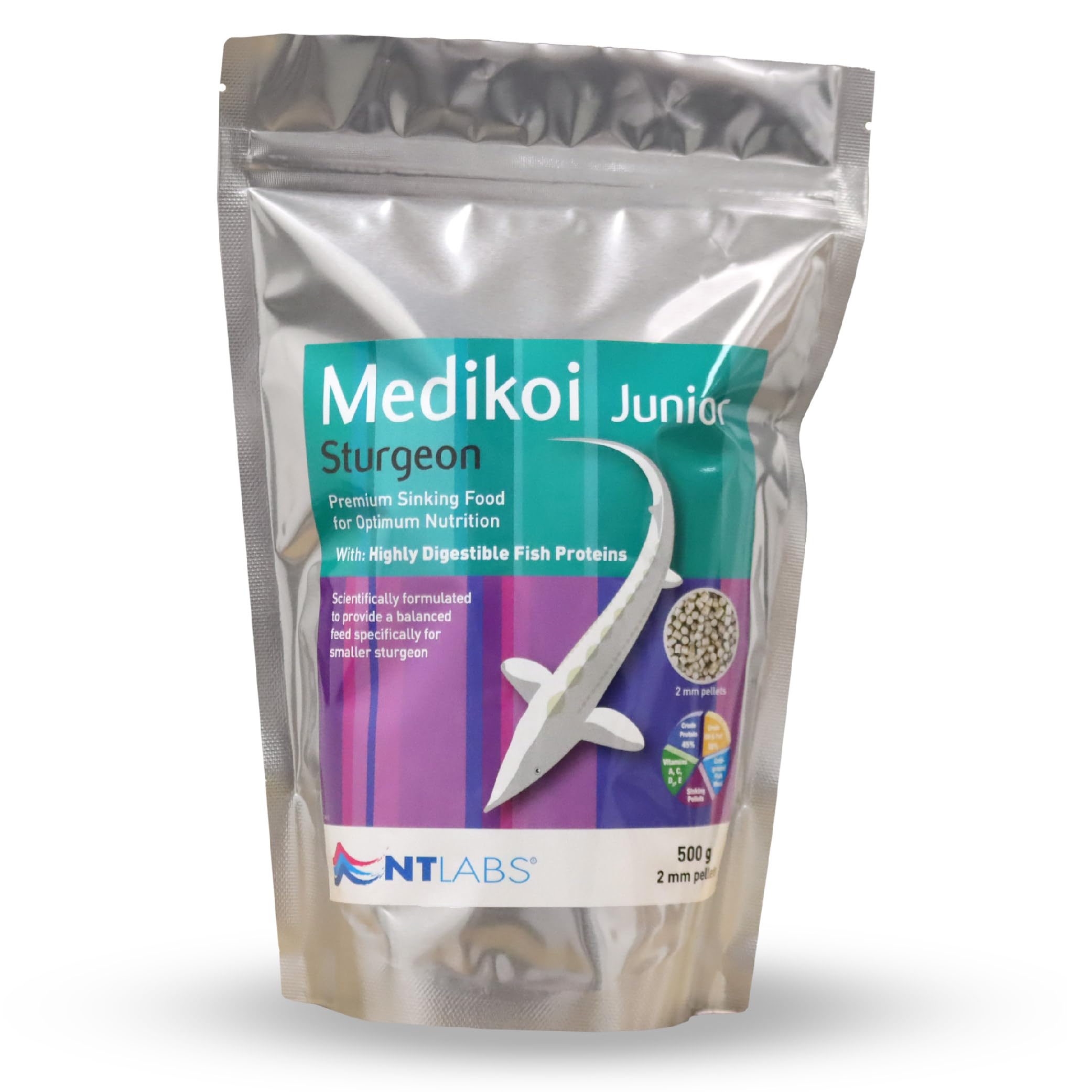 NT Labs Medikoi Sturgeon Multi-Season, Complete Feed For Sturgeon, Ideal For All Year Round Feeding, Fast Sinking Pellet, Highly Palatable Pond Fish Feed (500 g)(2 mm)(Junior) — image 1