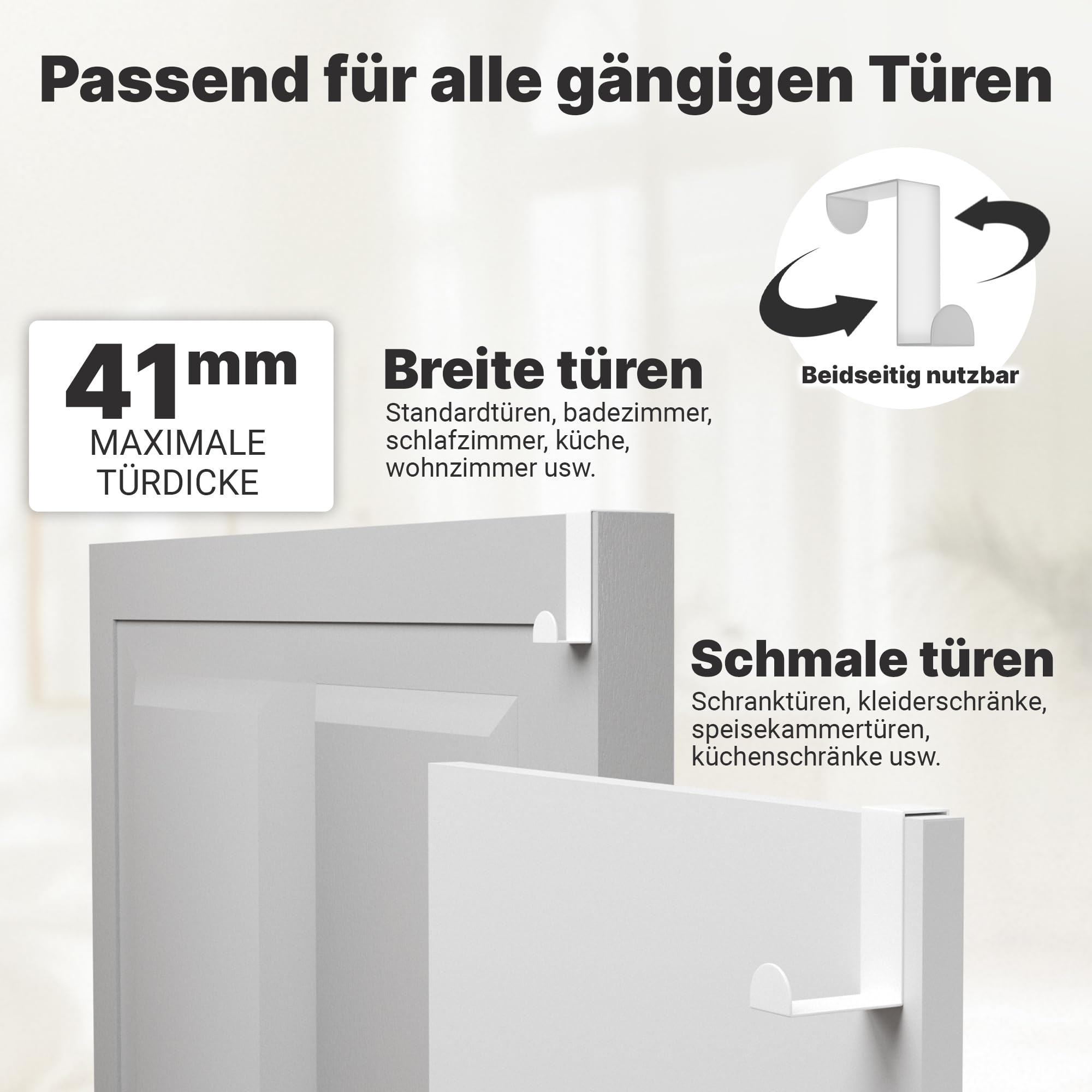 Minismus Türhaken zum Einhängen – Edelstahl Kleiderhaken Tür – Einzeln verwendbare Türgarderobe Haken Garderobenhaken – Aufhängehaken – Einhängehaken 4er Set (Weiß) 2