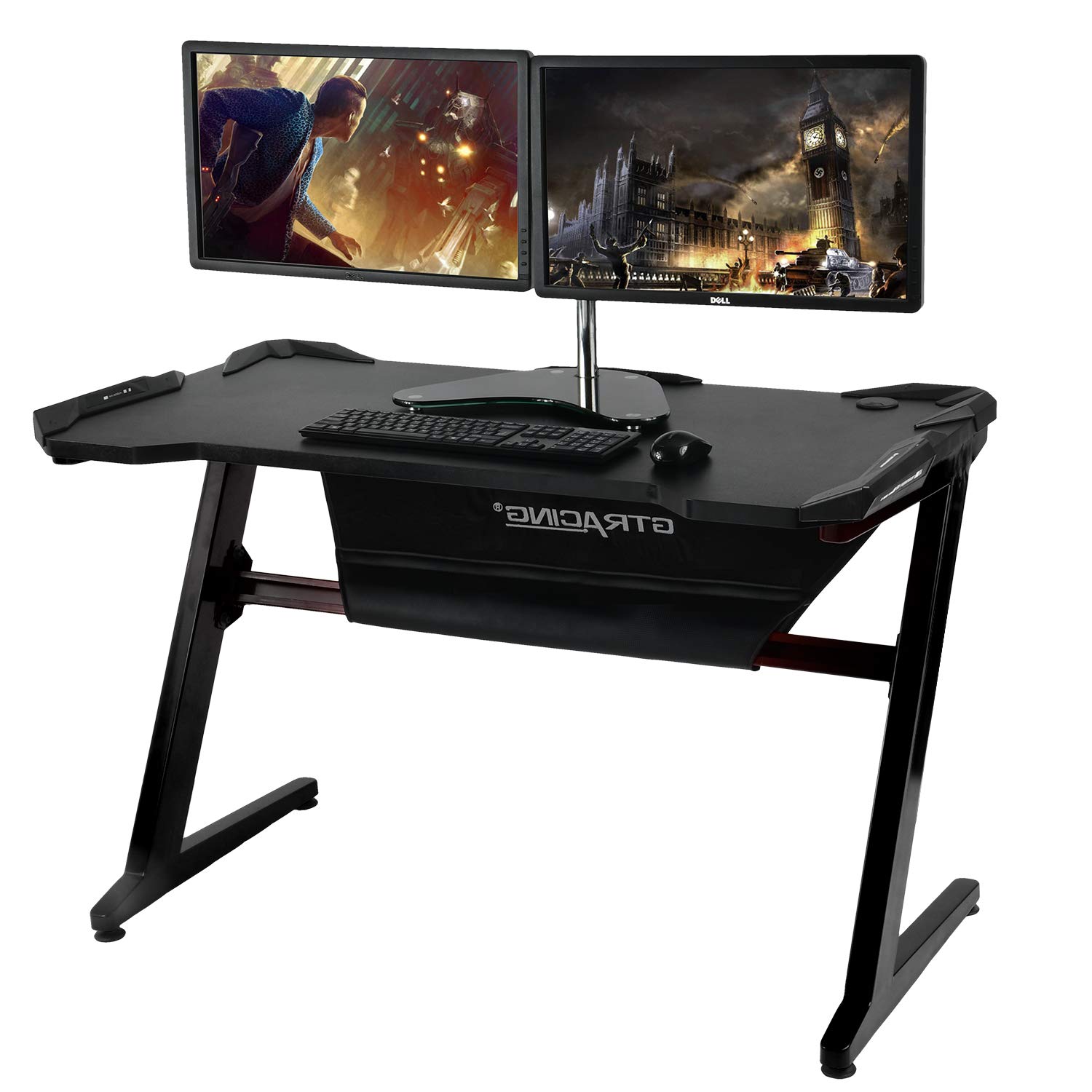 GTRACING Gaming Desk Racing Computer Table With LED Light PC Stand