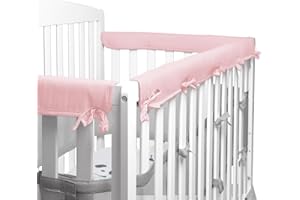 IQYIQY 3-Pcs Pink/White Crib Rail Guard Cover for Teething, Protect Baby Teeth and Rails, Rail Edge Protector Strip, Soft Anti-Collision Cover in Cotton Fabrics, Cover 52" x 28" 3 & 4 Sides Full-Size Crib