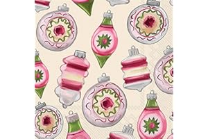 IHR Ideal Home Range Cocktail Napkins Disposable 3-Ply Paper Party Napkin Pack, 5" x 5", Jolly Ornaments, 20-Count