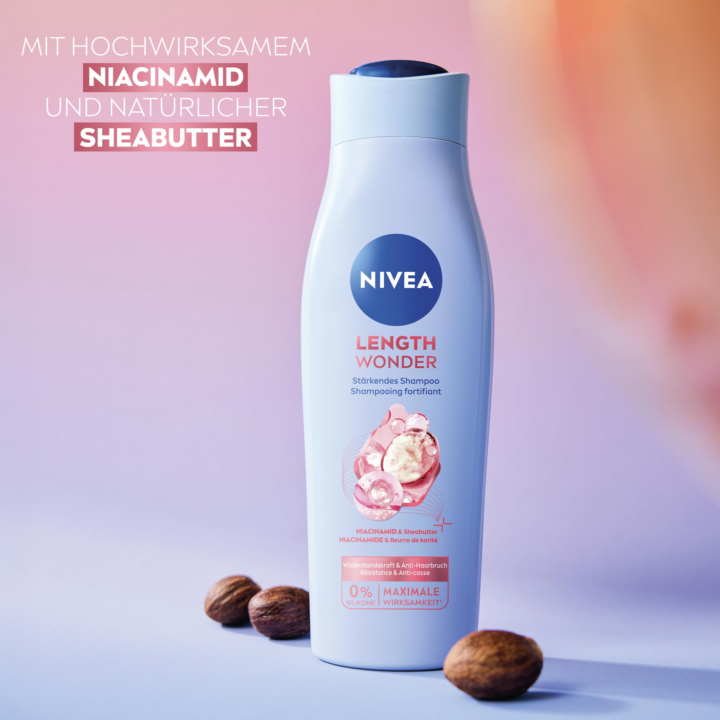 NIVEA Length Wonder stärkendes Shampoo, stärkendes Shampoo mit Niacinamid und Sheabutter, Pflegeshampoo für langes Haar ohne Spliss (250 ml) 2