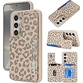 iCoverCase Compatible with Samsung Galaxy S24 Case with Card Holder, S24 Wallet Case for Women Men [RFID Blocking] PU Leather Protective Phone Case for S24 5G (Beige Leopard)