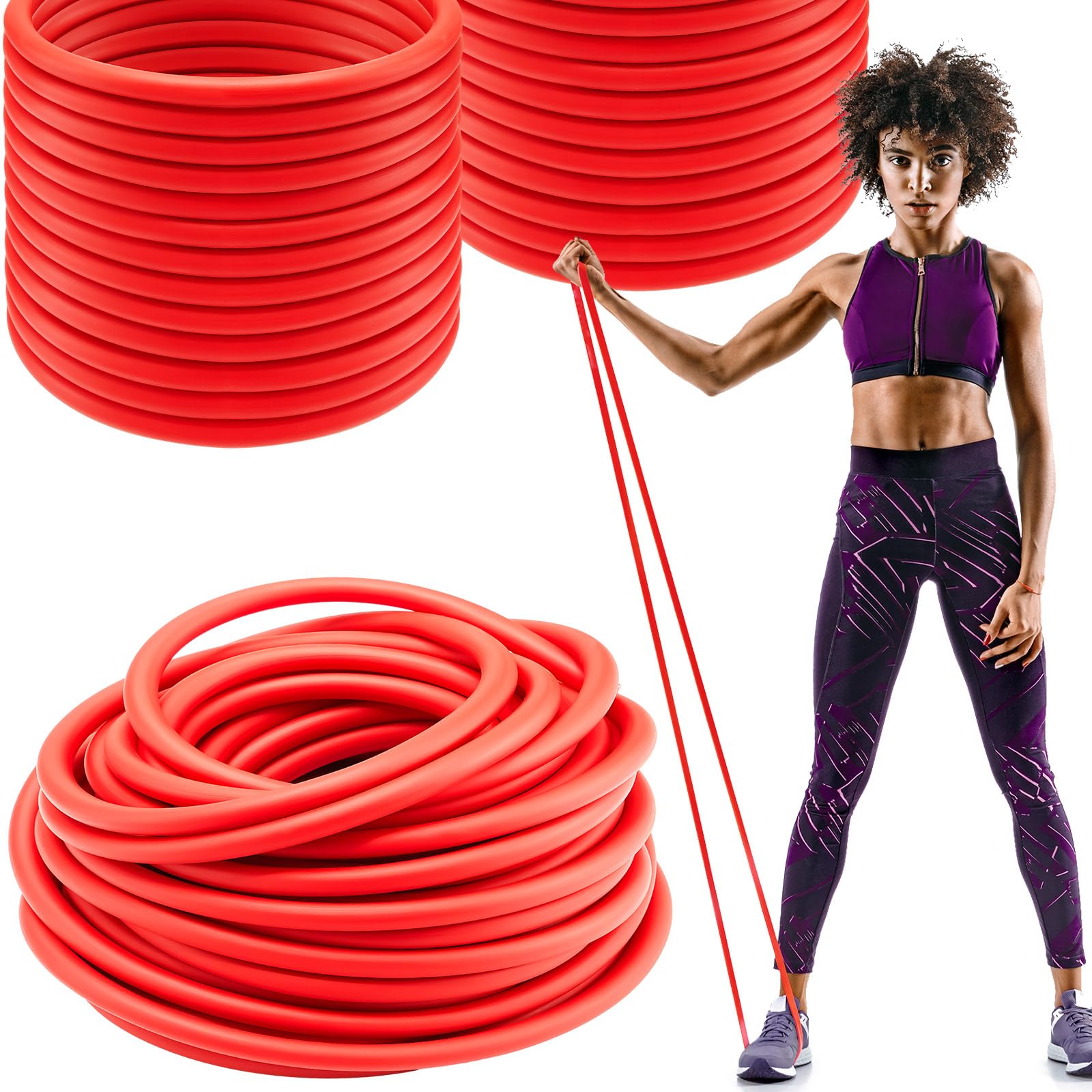 Photo 1 of Wesnoy 1 Roll Resistance Tubes Latex Elastic Tubing 50ft Exercise Bands Exercise Tubing for Physical Therapy, Lower Pilates, at Home Workouts, Rehab Core Exercise(Red, Beginner Level 3)