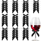 50 Pcs Small Black Ribbon Bows, 3.3 inch Cute Mini Premade Bows for Gift Wrapping, Black Decorative Twists Ties Bow for Valentine's Day Decor, Treats, DIY Crafts Decorations